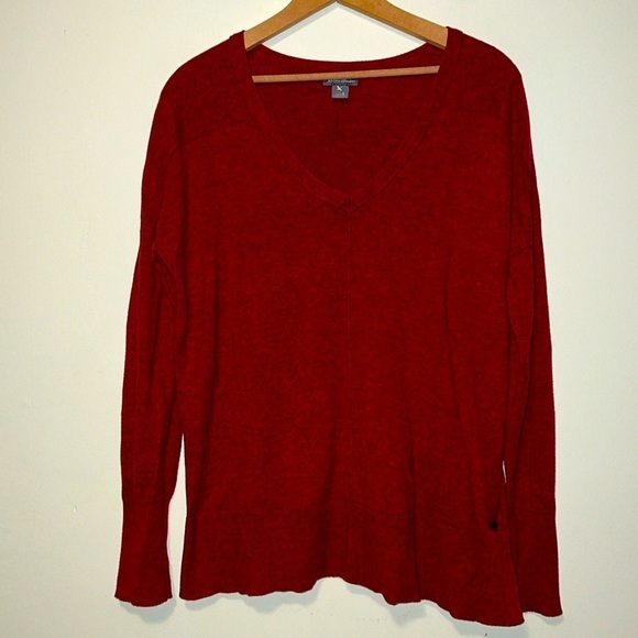 Women’s Eddie Bauer red knit holiday Christmas stretch sweater top size small - Picture 1 of 7